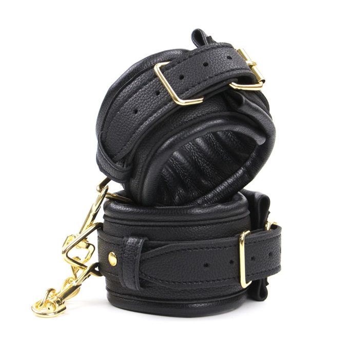 Banoch Anklecuff gold zwarte enkelboeien leer met goud 987101374