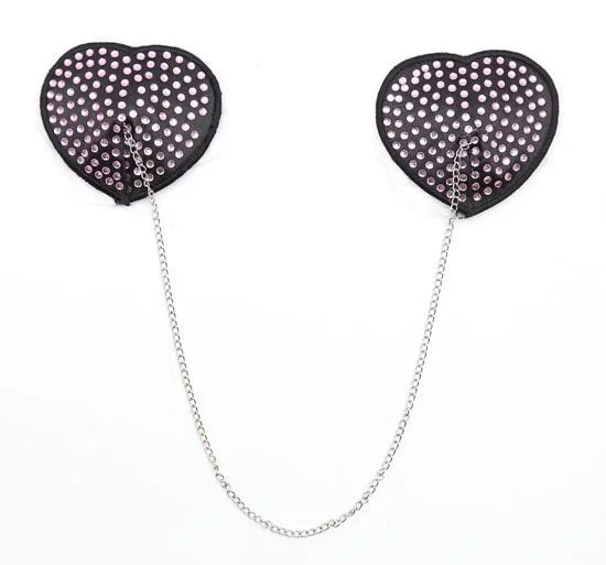 Pinch Attached heart BlackPink hartvormige tepelkwastjes ZwartRoze tepelversierin
