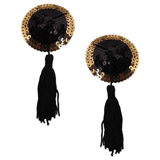 Pinch Burlesque Round Sparkling Tepelkwastjes Rond Zwartgoud tepelplakker nipple tassel 987101495 4 Pinch Burlesque Round Sparkling Tepelkwastjes Rond Zwartgoud tepelplakker nipple tassel 987101495 4
