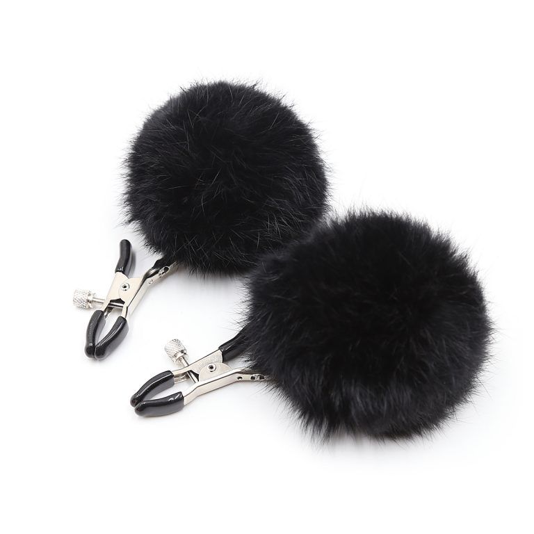 Pinch Tepelklemmen Verstelbare tepelklem met fluffy bol zwart 987101357