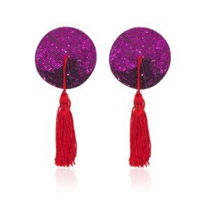 Tepelklemmen Burlesque round diamond PurpleRed Ronde tepelkwastjes PaarsRood tepelversiering nipple tassels 987101405 4