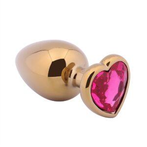 Banoch Buttplug Coeur d Or Rose Large Goud Metaal Hart Diamant Steen Roze