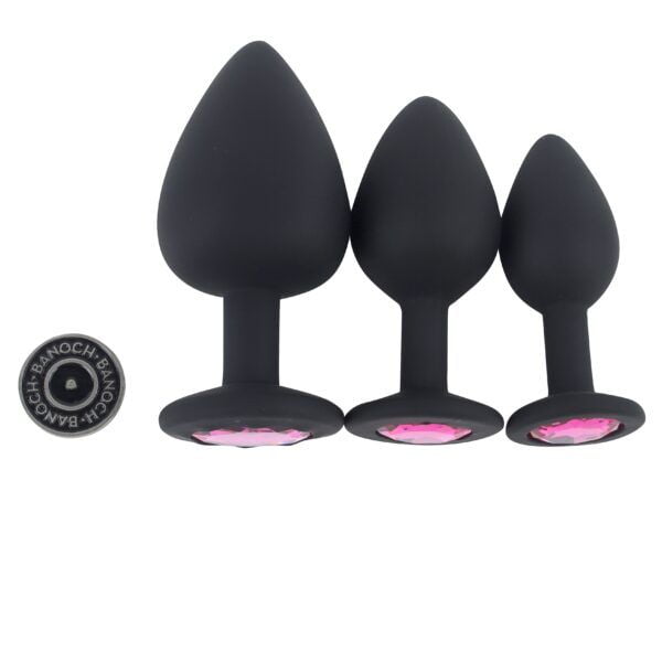 Banoch   Buttplug Penumbra Hot Pink   Siliconen buttplug Zwart   kristal   set   Roze (2)