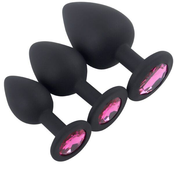 Banoch   Buttplug Penumbra Hot Pink   Siliconen buttplug Zwart   kristal   set   Roze (5)