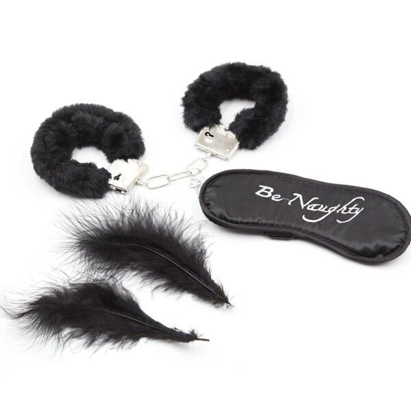 Banoch Bondage Naughty Black zwarte handboeien blindoekje en veren 987101680 1