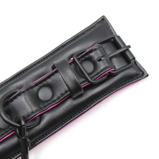 Banoch Bondageset Hot Pink halsbandriem handboeien en enkelbanden pu Leer zwart roze 987101678 10