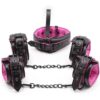 Banoch Bondageset Hot Pink halsbandriem handboeien en enkelbanden pu Leer zwart roze 987101678