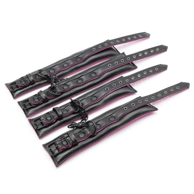 Banoch Bondageset Hot Pink halsbandriem handboeien en enkelbanden pu Leer zwart roze 987101678 13