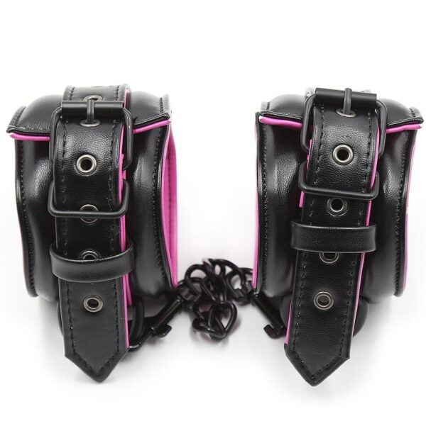 Banoch Bondageset Hot Pink halsbandriem handboeien en enkelbanden pu Leer zwart roze 987101678 3