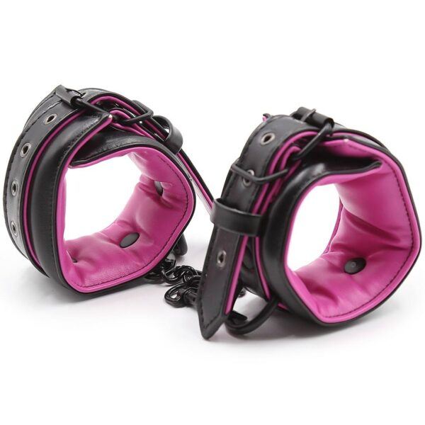 Banoch Bondageset Hot Pink halsbandriem handboeien en enkelbanden pu Leer zwart roze 987101678 9