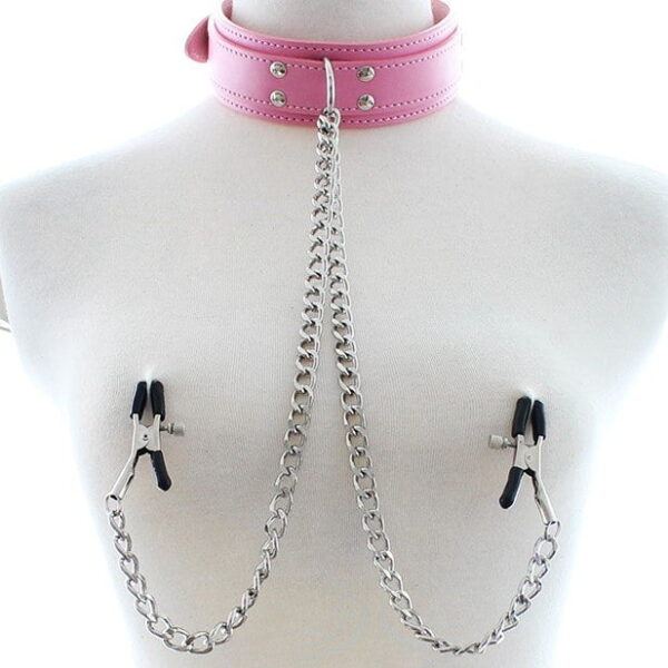 Banoch Collar Clamps Girly Pink roze halsband met tepelklemmen 987101683 2 Banoch Collar Clamps Girly Pink roze halsband met tepelklemmen 987101683 2