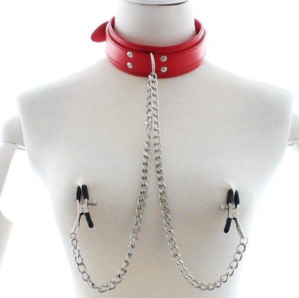 Banoch Collar Clamps Warning Red rode halsband met tepelklemmen 987101684 Banoch Collar Clamps Warning Red rode halsband met tepelklemmen 987101684