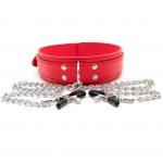 Banoch Collar Clamps Warning Red rode halsband met tepelklemmen987101684