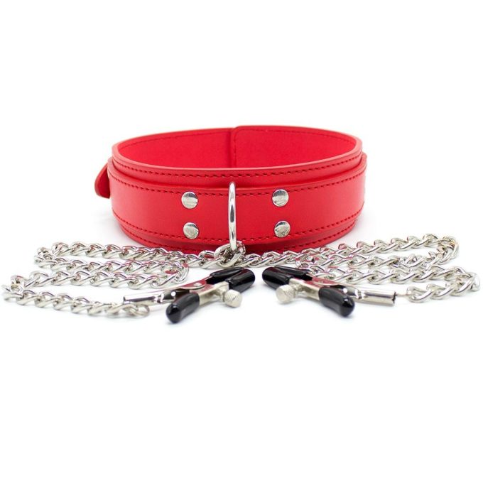 Banoch Collar Clamps Warning Red rode halsband met tepelklemmen987101684 Banoch Collar Clamps Warning Red rode halsband met tepelklemmen987101684