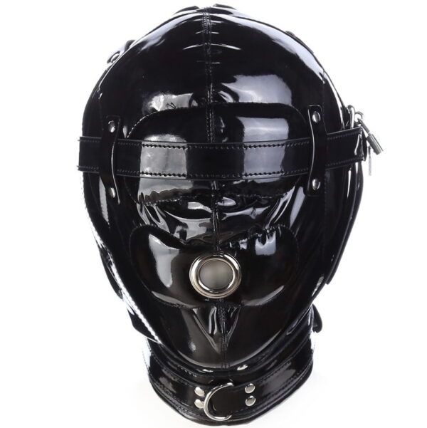 Banoch Foraminis Hood Shiny Black Zwart glans masker van PU Leer 987101710