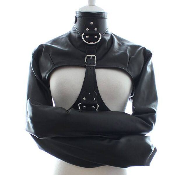 Banoch Open Breast Straight Jacket Black pu Leer dwangbuis bondage Zwart 987101725 2
