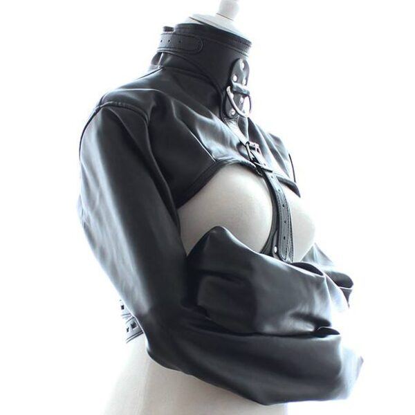 Banoch Open Breast Straight Jacket Black pu Leer dwangbuis bondage Zwart 987101725 5