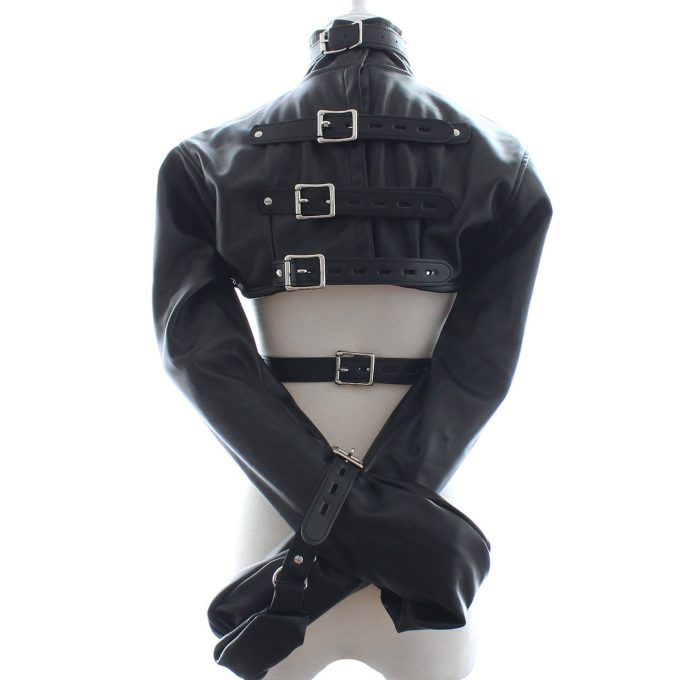 Banoch Open Breast Straight Jacket Black pu Leer dwangbuis bondage Zwart 987101725 6
