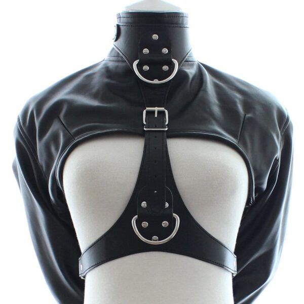 Banoch Open Breast Straight Jacket Black pu Leer dwangbuis bondage Zwart 987101725