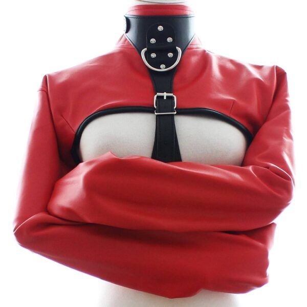 Banoch Open Breast Straight Jacket Red pu Leer dwangbuis bondage Rood 987101726
