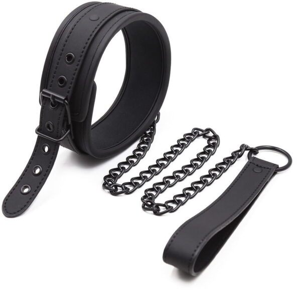 Banoch Collar leash Black Halsband en Riem op zijkant zwart imitatieleer bondage 987101767