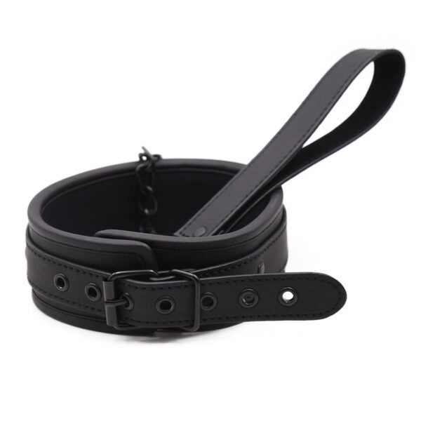 Banoch Collar leash Black Halsband en Riem zwart imitatieleer bondage 987101767