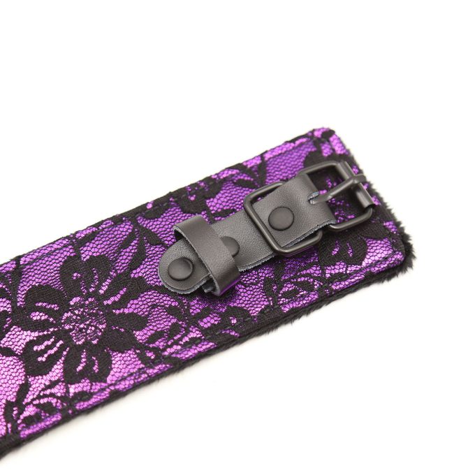 Banoch detail gesp zwart halsband met riem paars bondage 987101769