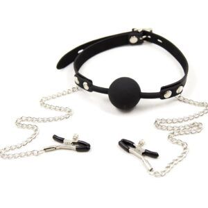 Banoch siliconen Ballgag tepelklemmen Zwart 987101836 2
