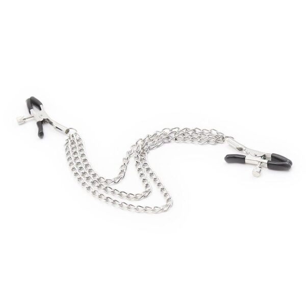 Pinch tepelklemmen Triple link silver verstelbaar met ketting bdsm 4