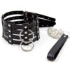 Banoch Collar Leash Flamboyante Black zwarte pu leren halsband met riem 987101784