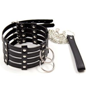 Banoch Collar Leash Flamboyante Black zwarte pu leren halsband met riem 987101784 2