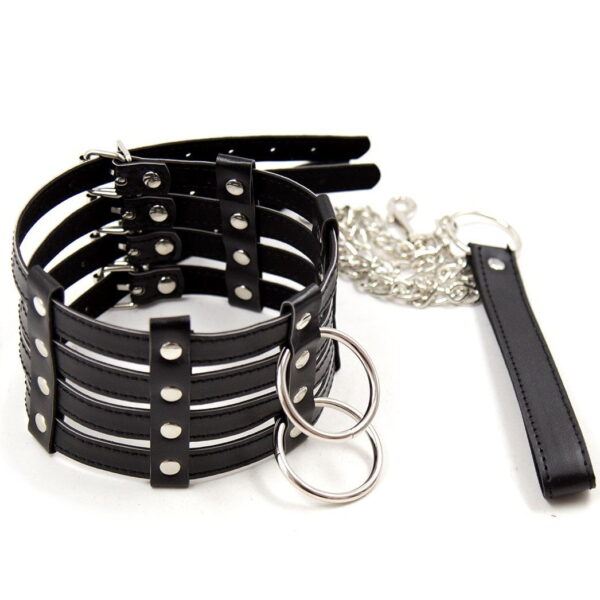 Banoch Collar Leash Flamboyante Black zwarte pu leren halsband met riem 987101784 2