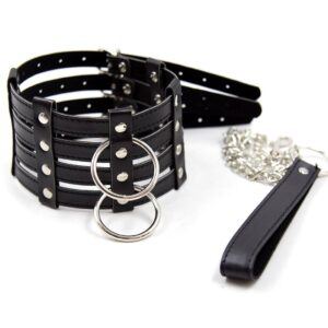 Banoch Collar Leash Flamboyante Black zwarte pu leren halsband met riem 987101784