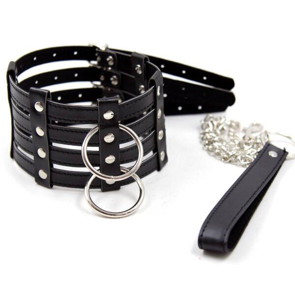 Banoch Collar Leash Flamboyante Black zwarte pu leren halsband met riem 987101784