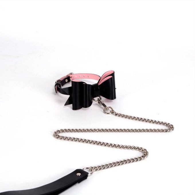 Banoch Hedonistic bowtie Bondageset strik zwartroze leer 987101857 6