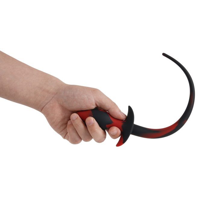 Banoch Buttplug Cola de Perra Small puppy play Staart Siliconen roodzwart in hand