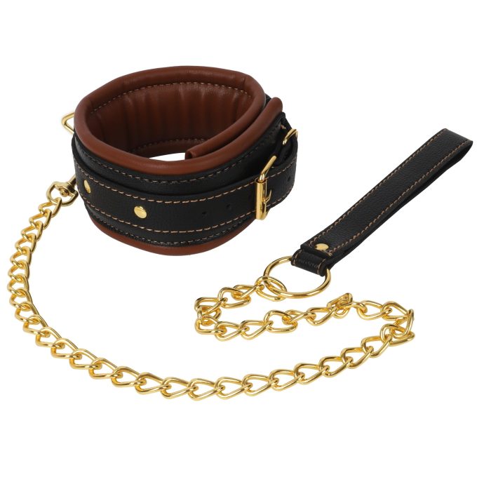 Banoch Collar leash Gold Halsband en Riem cognac bruin met goud bondage 987101702 3 scaled scaled