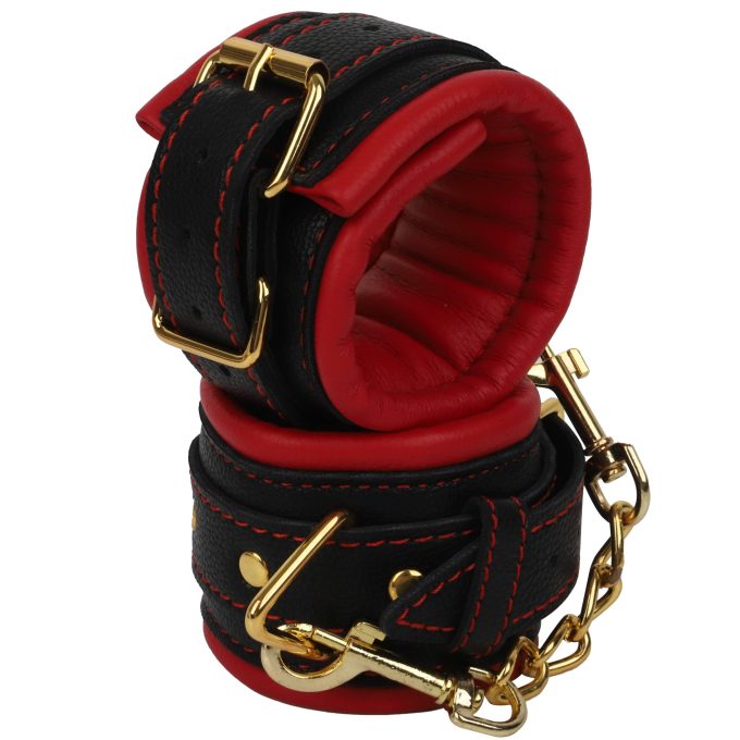 Banoch Handcuff gold rode Handboeien leer met goud bondage 987101375 11 scaled scaled
