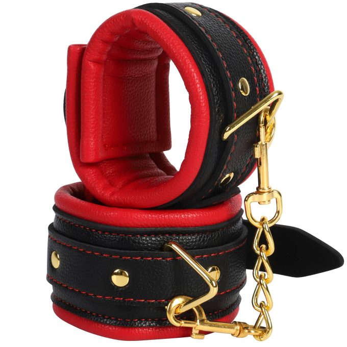 Banoch Handcuff gold rode Handboeien leer met goud bondage 987101375 14 scaled scaled