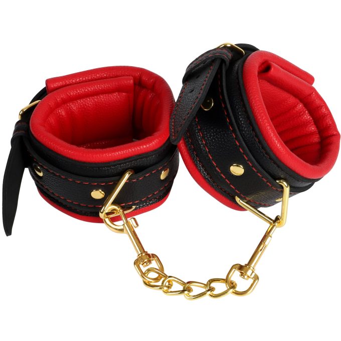 Banoch Handcuff gold rode Handboeien leer met goud bondage 987101375 16 scaled scaled