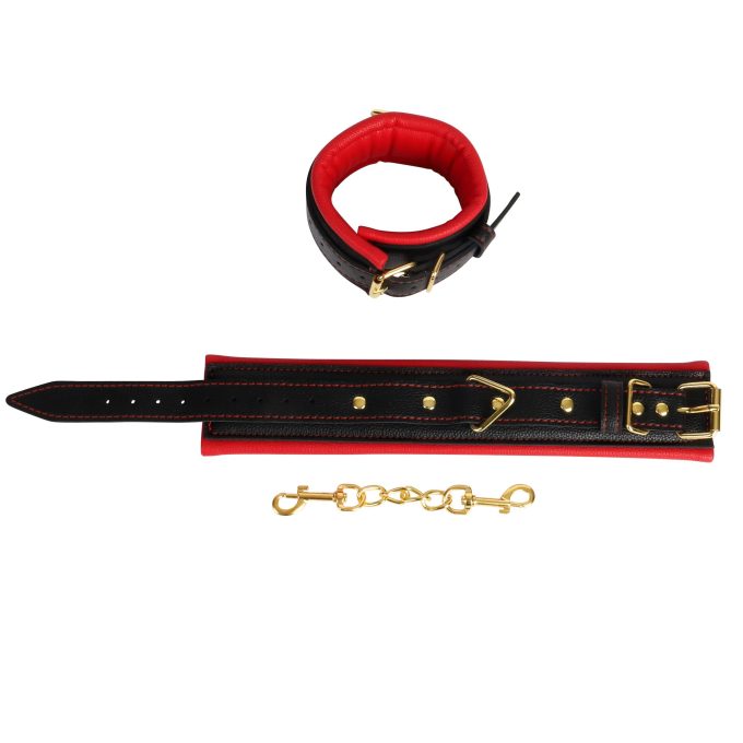 Banoch Handcuff gold rode Handboeien leer met goud bondage 987101375 19 scaled scaled