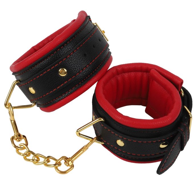 Banoch Handcuff gold rode Handboeien leer met goud bondage 987101375 2 scaled scaled