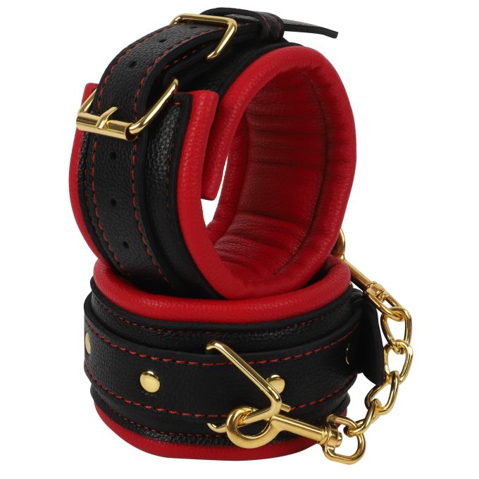 Banoch Handcuff gold rode Handboeien leer met goud bondage 987101375 4 scaled scaled