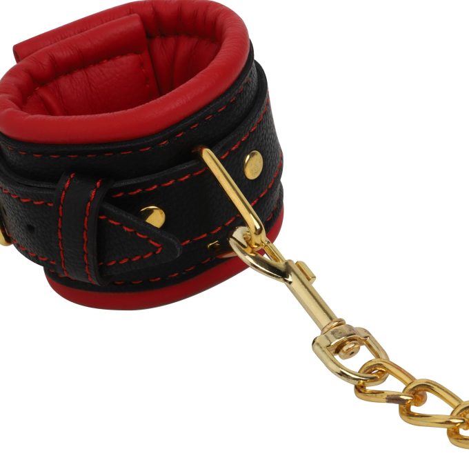 Banoch Handcuff gold rode Handboeien leer met goud bondage 987101375 6 scaled scaled