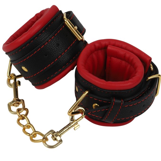 Banoch Handcuff gold rode Handboeien leer met goud bondage 987101375 8 scaled scaled