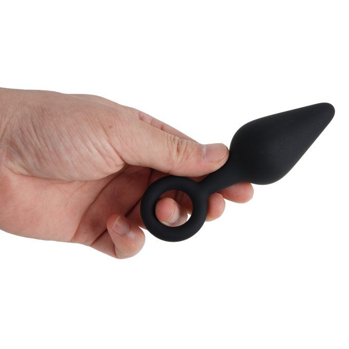 Banoch Buttplug set pull up trio ring zwart Siliconen in hand (2)