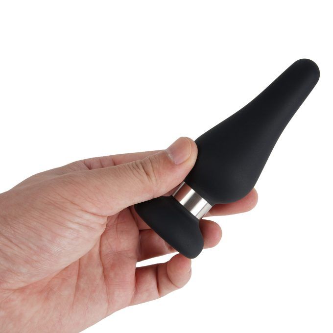 Banoch Buttplug set ring luxe Siliconen zwart 3 delig in verpakking in hand (1)