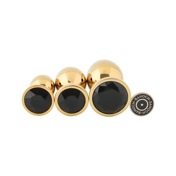 Banoch 3 maten gouden metalen Buttpluggen met zwarte steen maat smallmedium large. Aurora scaled scaled