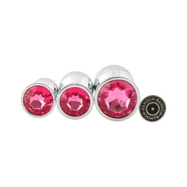 Banoch 3 maten zilveren metalen Buttpluggen met hard roze Diamant maat smallmedium large. Aurora scaled scaled