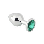 Banoch zilverkleurige metalen Buttplug met groene Diamant Aurora scaled scaled